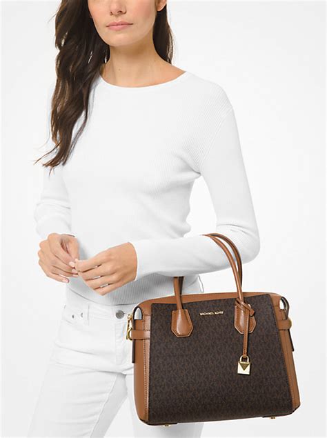 michael kors mercer medium logo and leather belted satchel|mercer medium Michael Kors.